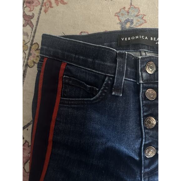 VERONICA BEARD Carolyn 10” Baby Boot Button Fly Jeans Indigo Red Stripe Size 25 - Picture 9 of 9